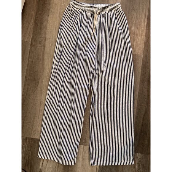 Blue and White Striped Drawstring Pants Size Small - Picture 1 of 6